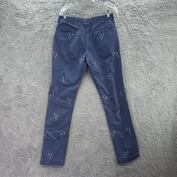 J. Crew Men's 30 x 34 Chinos Blue Straight Leg Embroidered Scuba Divers Vacation - Picture 11 of 12
